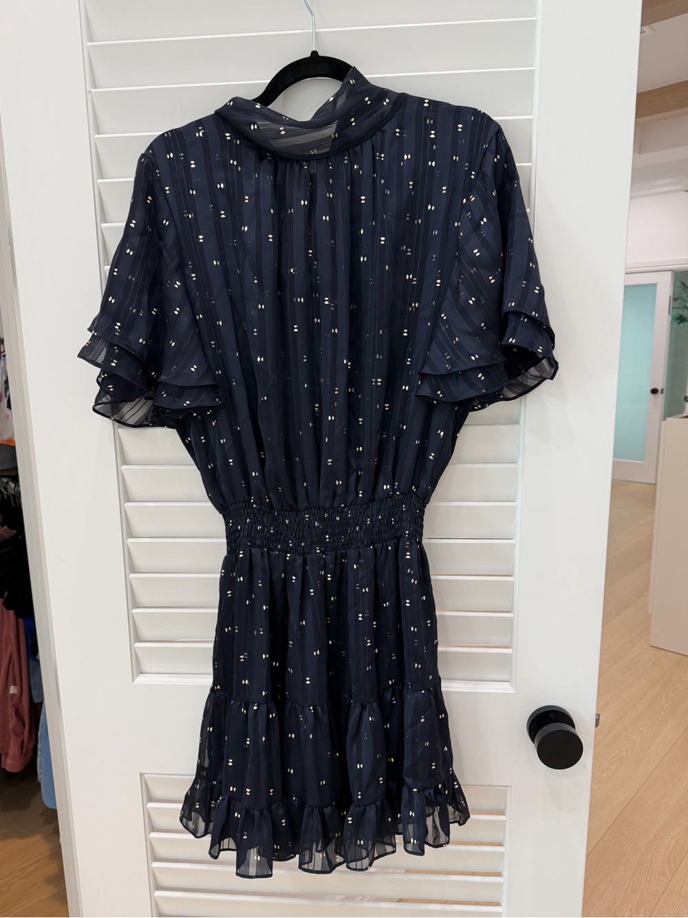 MISA Los Angeles Navy Gold Metallic Print Mini Dress XL